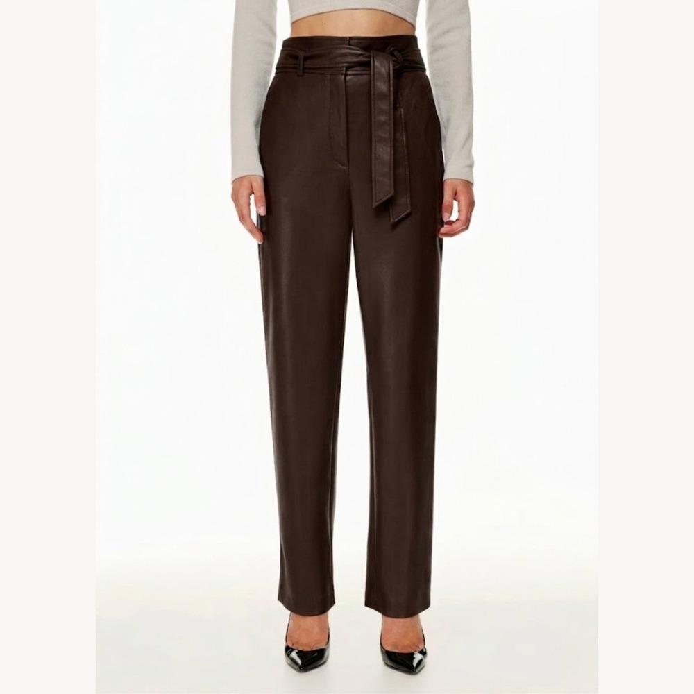 Aritzia‎ Babaton Size 12 Tie Front Vegan Leather Pants High Rise Straight Leg
